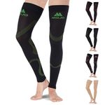 MoJo Sports Recovery Compression Thigh Sleeve - Treat Hamstring and Quad Injuries - Hamstring Compression Sleeve - Running Compression Thigh Sleeve - Reduce Cramping increase recovery (Large, Black Green)