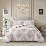 Prime Linens Luxury 3 Piece Quilted Printed Bedspread Set Throw Bedding Set Includes Soft Bed Throw Comforter with 2 Pillow Shams Embroidered Machine Wash (Jasmine Pink, Double)