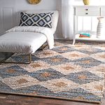 nuLOOM Hand Braided Marla Denim And Jute Diamonds Area Rug, 8x10, Off-white