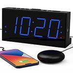 ROCAM Loud Alarm Clock with Bed Shaker for Heavy Sleepers, Vibrating Dual Alarm for Hearing-Impaired, Deaf, 7.5'' Screen, 12/24H, DST, Snooze, 5 Dimmer, 5 Volume Levels-Blue