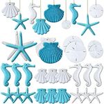 Jetec 26 Pcs Resin Starfish Ornaments Bulk Beach Wedding Bathroom Wall Decor Seashell Sand Dollars Beach Coastal Theme Summer Tree Fish Net Decor