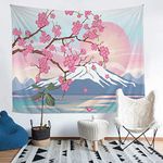 Cherry Blossoms Floral Tapestry Japanese-Style Wall Hanging for Kids Girls Women Fuji Mountain Printed Wall Blanket Exotic Japan Flowers Print Wall Art Room Decor Sofa Cover Medium 51x59