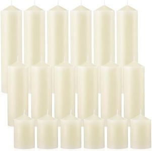 MTLEE 18 Pcs Set of 3 Pillar Candles Ivory Pillar Candle Bulk 2 in x 3, 6, 8 Long Burning Candles Clean Unscented Smokeless Pillar Candles for Wedding Emergency Lanterns Vigil Ceremony Party(White)