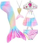 WOPLAY Mermaid Tails for Swimming for Girls 5Pcs Mermaid Swimsuit for Girls Princess Bikini Bathing Suit Set (No Monofin) (US, Age, 7 Years, 8 Years, GB15RG)