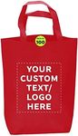 DISCOUNT PROMOS Custom Large Reusable Heavy Duty Tote Bags Set of 100 - Personalized and durable Bulk Pack, Reusable Grocery & Shopping Bags - Ideal for Business Promotions, Branding - Red