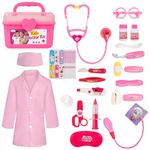 Liberry Doctor Kit for Toddlers 3 4 5 Years Old, Kids Doctor Play Set for Girls Boys Toy, Pretend Play Medical Kit with Stethoscope & Costume for Birthday Gift Pink