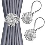 BOCHION Curtain Tie Backs, 2 Pack Sparkling Magnetic Curtain Tiebacks, Crystal Window Curtain Decorative Clips, Drapery Holdbacks With Stainless Spring Wire, No Drilling For Home Hotel Office (Silver)