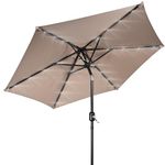 7.5 Ft Solar Patio Umbrella, Outdoor Market Table Umbrella with LED Lights, Tilt and Crank, Tan- Yardlab