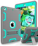 TOPSKY Case for New iPad 9.7 2018,iPad 6th/5th Generation Case,Three Layer Shockproof Armor Defender Protective Case Cover for Apple iPad 9.7 2017/2018 A1893 A1954 A1822 A1823,Grey Green