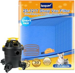 KEEPOW 25-1217 Reusable Dry Filter Bags Compatible with Stanley 1-6 Gallon Wet/Dry Vacuum, 12 Reusable Dry Filters with 4 Retaining Band and 1 Cleaning Tool