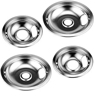 Chrome Range Drip Pans W10196405 & W10196406 Replacement Set, Compatible with Ken-more, Cal-oric Stove Include 2pc 8-In Stove Drip Pan & 2pc 6-In Drip Pans by Fetechmate