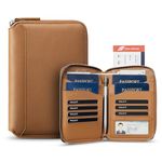VULKIT Leather Passport Holder for 4-8 Passports Family Passport Wallet with Zipper Travel Documents Organizer for Men or Women(Brown)