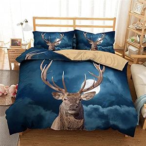 WQIZXCW Housse de Couette 220x240 Cerf Parure de Lit 2 Personnes Microfibre avec Fermeture Éclair, 2 Taie d'oreiller 65x65 cm