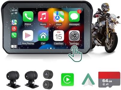 Motorcycle DVR: Wireless Apple Carplay, Android Auto, TPMS, Dual HD 1080P Cameras, GPS, G-Sensor, Siri & Google Voice, 5-Inch IPS Touch Screen, WiFi, Bluetooth, TF Card, Waterproof TTXSCAM MT01
