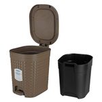 KOLORR Stitch 15 Liters Plastic Pedal Large Dustbin with Lid and Inner Bucket, Trash Can, Garbage Bin, Waste Bin for Home, Kitchen, Office, School, Bathroom & Washroom - Light Brown