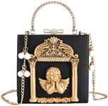 QZUnique Women's Love Angel Embossed Clutch Evening Bag Bowknot Snaps Crossbody Purse Chain Baroque Shoulder Bag Black