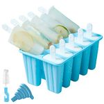 Popsicle Molds 10 Pieces Silicone Ice Pop Molds BPA Free Reusable Popsicle Mold Easy Release Ice Pop Maker with Popsicles Recipes,Cleaning Brush and Funnel