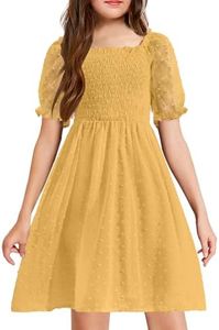 Arshiner Dresses for Tweens Lace Breathable Puffy Lantern Sleeve Square Neck Twirly Spring Party Dresses Yellow 4-5Y