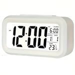 MANSAA Alarm Clock | 18 Months Warranty | Digital Alarm Clock, Table Clock, Alarm Clock for Heavy Sleepers, Table Clock for Study Table, Digital Clock for Table, Temperature Sensor & Date (White)