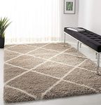 SAFAVIEH Hudson Shag Collection Area Rug - 7' Square, Beige & Ivory, Modern Trellis Design, Non-Shedding & Easy Care, 2-inch Thick Ideal for High Traffic Areas in Living Room, Bedroom (SGH281S)