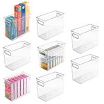 mDesign Tall Plastic Kitchen Pantry Cabinet, Refrigerator or Freezer Food Storage Bin with Handles - Organizer for Fruit, Yogurt, Snacks, Pasta - Food Safe, BPA Free - 10" Long, 8 Pack - Clear