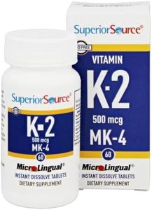 Superior Source Vitamin K2 500 mcg MK-4 - Bone Strength & Health Support Supplement - Vitamin K Supplement Aids Soft Tissue Health & Calcium Absorption - 60 Sublingual Dissolving Tablets