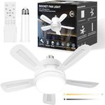 REYLAX Ceiling Fans with Lights and Remote, 6 Fan Speeds, Stepless Dimmable 1200 Lumens, 3 Colours 3000K-6000K, 15.7 inch E27 Base Screw, Timing, Ceiling Fan Light for Bedroom, Kitchen, Garage