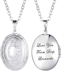 U7 Customized Locket Necklace That Holds Picture Memorial Gift Oval Shaped Flower Pattern Platinum Plated Photo Lockets Pendant