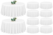 Showgeous 10 Pack White Round Tablecloth 90 Inch Washable Polyester Tablecloths for Round Tables Stain Resistant and Wrinkle Table Cloth Decorative Fabric Table Cover for Dining Wedding Party Banquet