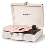 Vinyl Record Player - Portable 3-Speed Bluetooth Turntable, Treble and Bass Control, Built-in Speakers, Headphone Jack, RCA Aux Input, White