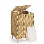 SONGMICS Laundry Hamper with Lid, 25 Gal (95L) PE Rattan Laundry Basket with Removable Washable Liners, for Bedroom & Living Room, Goose Yellow ULCB221YE01
