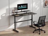 JIN OFFICE Height Adjustable Desk Manual with Additional Layer | Height Adjustment via Hand Crank| Additional Cross Bar for Stability| 1400 * 600 mm Table Top with Additional Layer 1000 * 260 mm