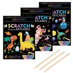 KSIWRE 3 Set Scratch Paper Art for Kids, Magic Rainbow Scratch Art with 3 Scratch Pen, Colorful Painting Book Gifts for Kids Boys Girls (Dinosaurs/Spaceman/Cute Animal)