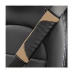 AUCELI 2PCS Car Seat Belt Cover, Carbon Fiber Safety Seatbelt Shoulder Strap Covers, Breathable Leather Soft Harness Pad Protect Your Neck and Shoulder Compatible with Cars (Black/Beige)