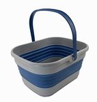 SAMMART 13L Collapsible Basket with Handle - Portable Outdoor Picnic Basket/Crater - Foldable Shopping Bag - Space Saving Storage Container (Grey/Mist Blue, 1)