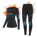 SIMIYA Thermal Underwear Womens Ski Base Layer Ultra Soft Long Sleeve Tops and Leggings Ladies Winter Thermal Set (Black-blue, M)