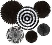 Crelzos Crelzos Hanging Paper Fans Decoration Set Round Events Accessories (Black) -Set of 6