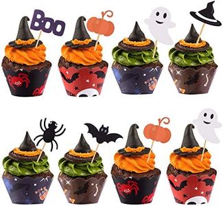 TUPARKA 30 Unids Envolturas de Magdalenas de Halloween Decoraciones de Tortas de Halloween Decoraciones Araña Calabaza Fantasma Decoraciones de Tortas de Mano Suministros
