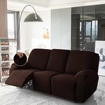 HOKIPO 8-Pieces Elastic Stretchable Recliner Sofa Cover 3 Seater Fully Covered Soft Washable Sofa Slipcovers Furniture Protector, Coffee (AR-4742-CFE)