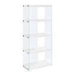 Monarch Specialties I 3289 Bookshelf, Bookcase, Etagere, 5 Tier, 60" H, Office, Bedroom, Tempered Glass, Laminate, Glossy White, Clear, Contemporary, Modern