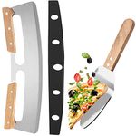 Pizza Cutter - Large Metal Pizza Slicer with Protective Cover & Wooden Handle + Cake Server Shovel, Stainless Steel Kitchen Set, Oven Accessories Tools for Homemade Baking Dough Bread BBQ (14 inch)