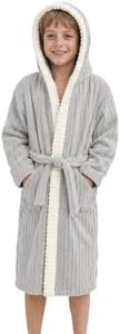 JiAmy Girls Soft Fleece Robes, Girls Hooded Towel Robe Super Absorbent Quick-Dry Kids Bathrobe for Bath & Pool Grey 13-14 Years