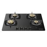 Faber 4 Burner 70cm Hob |Auto-Ignition| HOB PRIME HT704 CRS BR CI AI |Metal Knobs| Cast Iron Pan Support |Hob/Cooktop Hybrid| Black Glass Finish |5 Yrs Warranty on Glass & Valve | 2 Yrs on Burner