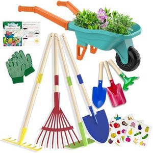 Qtioucp Kids Gardening Tools Outdoor Toys Set Backyard Play with Wheelbarrow Educational STEM Learning Pretend Toys Outdoor Indoor for Toddlers Kids Boys Girls (Green)