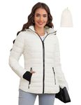 SLOWTOWN Women’s Lightweight Puffer Jacket Packable Hooded Puffer Jacket Winter Puffy Jacket (Off-White, Large)