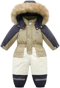 JiAmy Kids One Piece Snowsuit Grils Boys Snowsuits Colorful Ski Suits Winter Hooded Romper Jumpsuits Khaki 1-2T