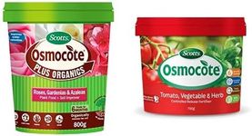 Scotts Osmocote Plus Organics Plant Fertiliser for Roses, Gardenias and Azaleas and Soil Improver, 8 + Vegetable and Herb Controlled Release Fertiliser, 700g