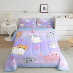 Girls Kawaii Cat Comforter Set Pink Blue Purple Pastel Bedding Set Rainbow Ombre Cats Bedding Comforter Sets For Kids Teen Women,Cute Cat Quilt Duvet 1 Pillow Case Cat Lover Room Decor,Twin Size