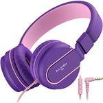 Ailihen I35 Kid Headphones with Microphone Volume Limited 93dB Children Girls Boys Teen Lightweight Foldable Wired Headset for School Online Course Chromebook Cellphones Tablets (Pink Purple)