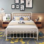 DUMEE Full Bed Frame with Headboard and Footboard Metal Platform Bed Frame Full Size Bed Slats Support No Box Spring Needed, Textured White